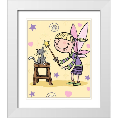 Magic Cat White Modern Wood Framed Art Print with Double Matting by Randy Noble Fine Art