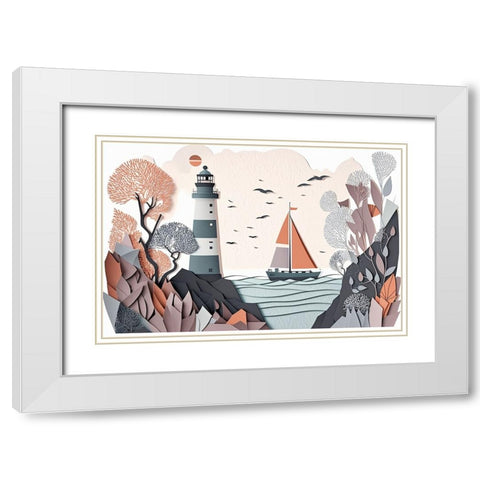 Mid Century Coastal Scenes 5 White Modern Wood Framed Art Print with Double Matting by Heere, Ray