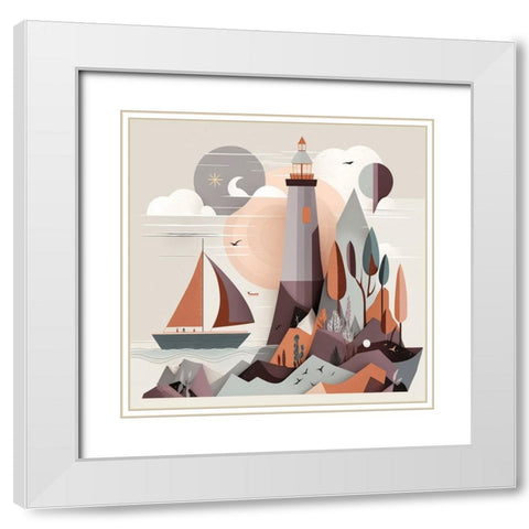 Mid Century Coastal Scenes 14 White Modern Wood Framed Art Print with Double Matting by Heere, Ray
