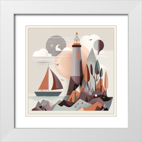 Mid Century Coastal Scenes 14 White Modern Wood Framed Art Print with Double Matting by Heere, Ray