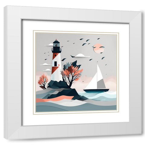 Mid Century Coastal Scenes 19 White Modern Wood Framed Art Print with Double Matting by Heere, Ray