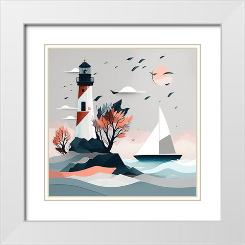 Mid Century Coastal Scenes 19 White Modern Wood Framed Art Print with Double Matting by Heere, Ray