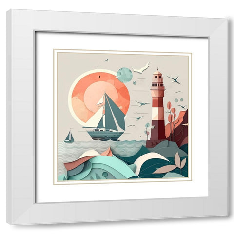 Mid Century Coastal Scenes 21 White Modern Wood Framed Art Print with Double Matting by Heere, Ray