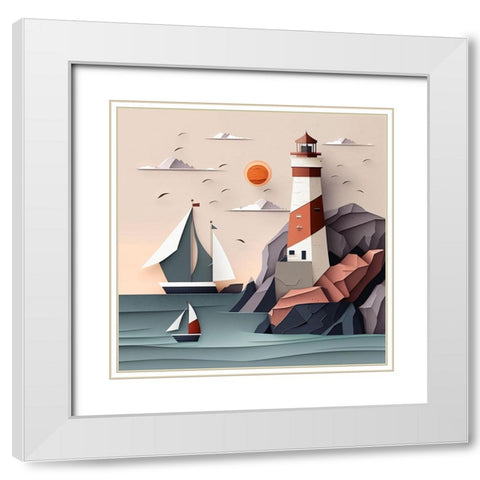 Mid Century Coastal Scenes 22 White Modern Wood Framed Art Print with Double Matting by Heere, Ray