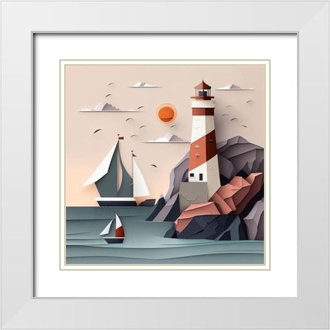 Mid Century Coastal Scenes 22 White Modern Wood Framed Art Print with Double Matting by Heere, Ray