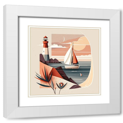Mid Century Coastal Scenes 23 White Modern Wood Framed Art Print with Double Matting by Heere, Ray