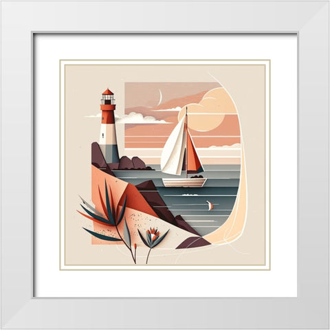 Mid Century Coastal Scenes 23 White Modern Wood Framed Art Print with Double Matting by Heere, Ray