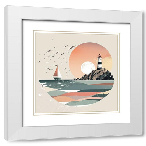 Mid Century Coastal Scenes 26 White Modern Wood Framed Art Print with Double Matting by Heere, Ray