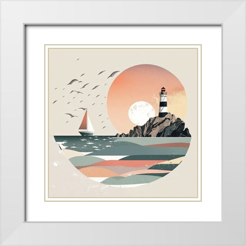 Mid Century Coastal Scenes 26 White Modern Wood Framed Art Print with Double Matting by Heere, Ray