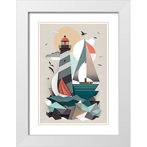 Mid Century Coastal Scenes 29 White Modern Wood Framed Art Print with Double Matting by Heere, Ray