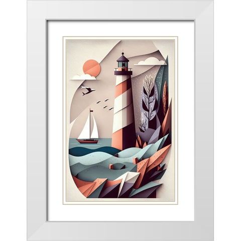 Mid Century Coastal Scenes 31 White Modern Wood Framed Art Print with Double Matting by Heere, Ray
