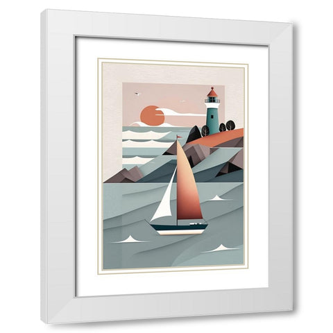 Mid Century Coastal Scenes 32 White Modern Wood Framed Art Print with Double Matting by Heere, Ray