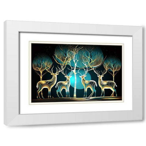 Mid Century Deer 1 White Modern Wood Framed Art Print with Double Matting by Heere, Ray