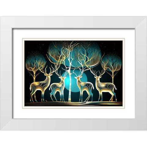 Mid Century Deer 1 White Modern Wood Framed Art Print with Double Matting by Heere, Ray