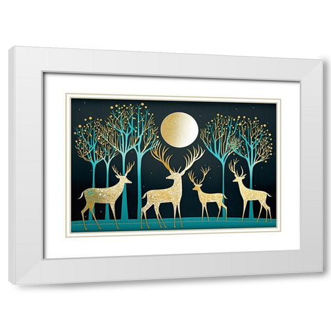 Mid Century Deer 2 White Modern Wood Framed Art Print with Double Matting by Heere, Ray