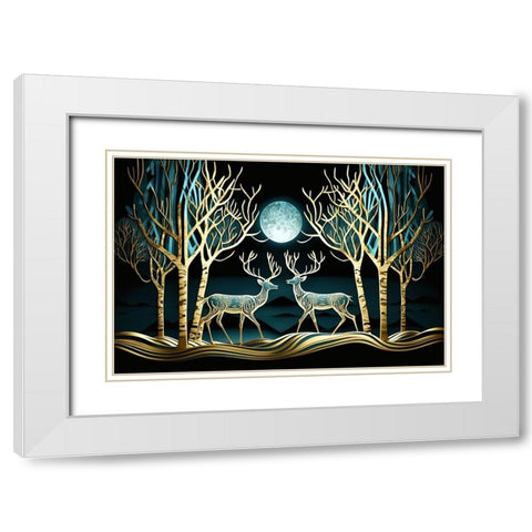 Mid Century Deer 3 White Modern Wood Framed Art Print with Double Matting by Heere, Ray