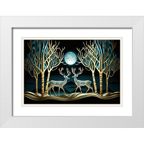 Mid Century Deer 3 White Modern Wood Framed Art Print with Double Matting by Heere, Ray