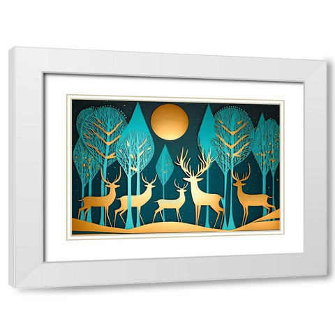 Mid Century Deer 4 White Modern Wood Framed Art Print with Double Matting by Heere, Ray
