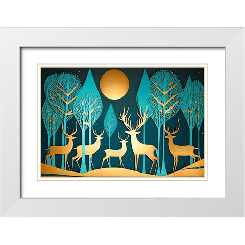 Mid Century Deer 4 White Modern Wood Framed Art Print with Double Matting by Heere, Ray