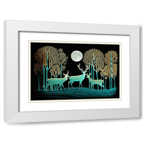 Mid Century Deer 7 White Modern Wood Framed Art Print with Double Matting by Heere, Ray