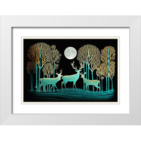 Mid Century Deer 7 White Modern Wood Framed Art Print with Double Matting by Heere, Ray