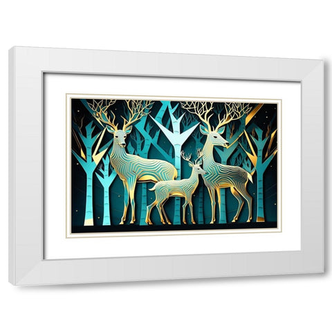 Mid Century Deer 9 White Modern Wood Framed Art Print with Double Matting by Heere, Ray