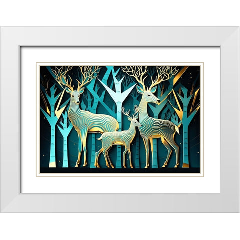 Mid Century Deer 9 White Modern Wood Framed Art Print with Double Matting by Heere, Ray