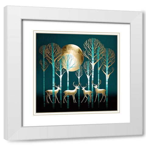 Mid Century Deer 12 White Modern Wood Framed Art Print with Double Matting by Heere, Ray