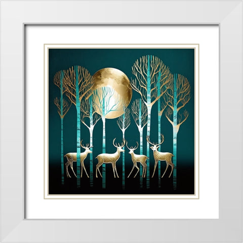 Mid Century Deer 12 White Modern Wood Framed Art Print with Double Matting by Heere, Ray