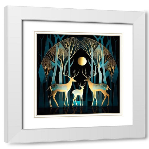 Mid Century Deer 13 White Modern Wood Framed Art Print with Double Matting by Heere, Ray