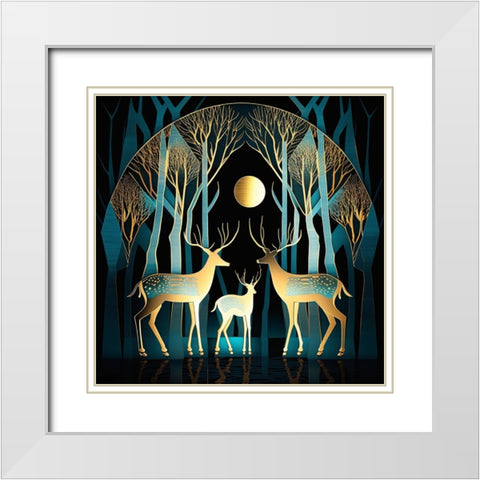 Mid Century Deer 13 White Modern Wood Framed Art Print with Double Matting by Heere, Ray