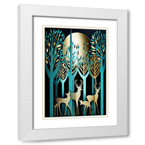 Mid Century Deer 19 White Modern Wood Framed Art Print with Double Matting by Heere, Ray