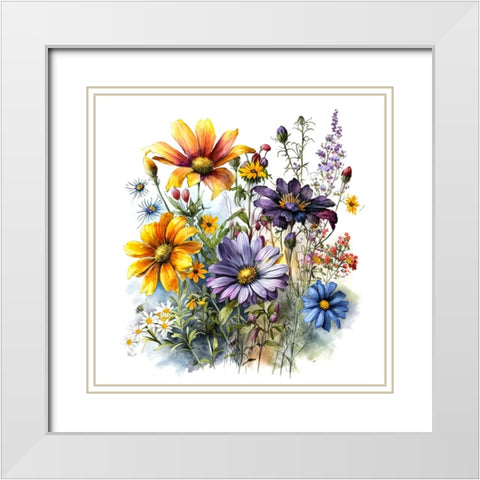 Watercolor Wildflowers 12 White Modern Wood Framed Art Print with Double Matting by Heere, Ray