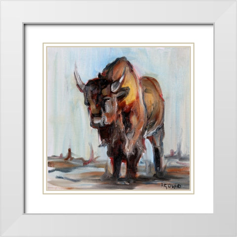 Buffalo White Modern Wood Framed Art Print with Double Matting by Gould, Renee
