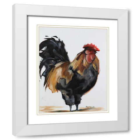 Rooster 1 White Modern Wood Framed Art Print with Double Matting by Gould, Renee