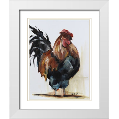 Rooster 2 White Modern Wood Framed Art Print with Double Matting by Gould, Renee