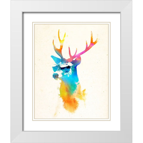 Sunny Stag White Modern Wood Framed Art Print with Double Matting by Farkas, Robert