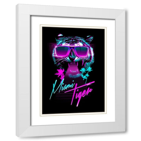 Miami Tiger White Modern Wood Framed Art Print with Double Matting by Farkas, Robert