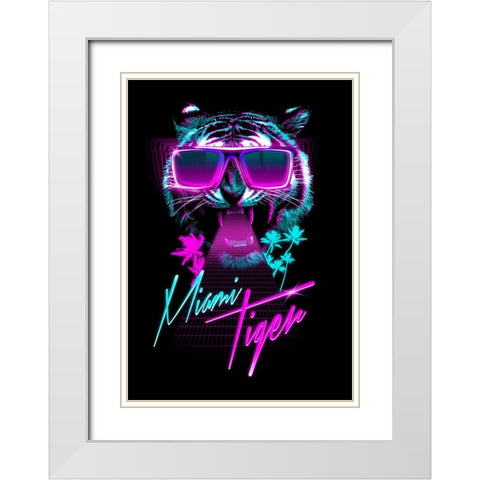 Miami Tiger White Modern Wood Framed Art Print with Double Matting by Farkas, Robert