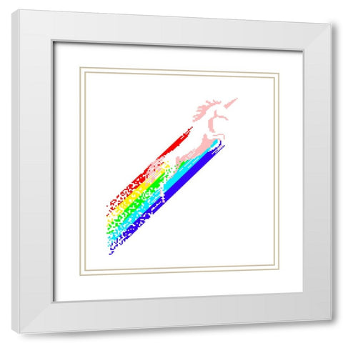 Pixel Unicorn White Modern Wood Framed Art Print with Double Matting by Farkas, Robert