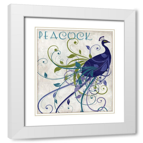 Peacock Nouveau I White Modern Wood Framed Art Print with Double Matting by Sasha