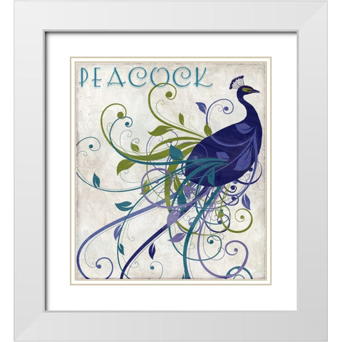 Peacock Nouveau I White Modern Wood Framed Art Print with Double Matting by Sasha