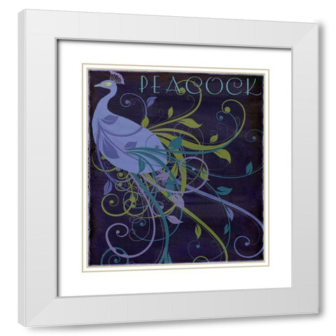 Peacock Nouveau II White Modern Wood Framed Art Print with Double Matting by Sasha