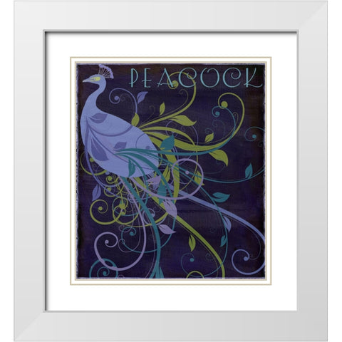 Peacock Nouveau II White Modern Wood Framed Art Print with Double Matting by Sasha