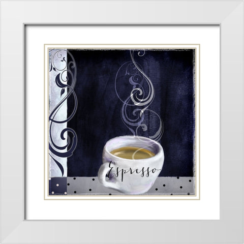 Cafe Blue IV White Modern Wood Framed Art Print with Double Matting by Sasha
