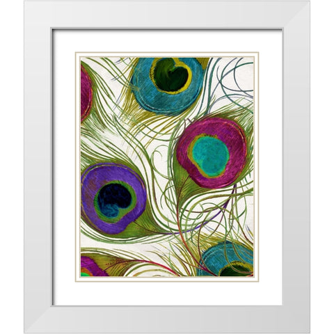 Peacock Feathers I White Modern Wood Framed Art Print with Double Matting by Sasha