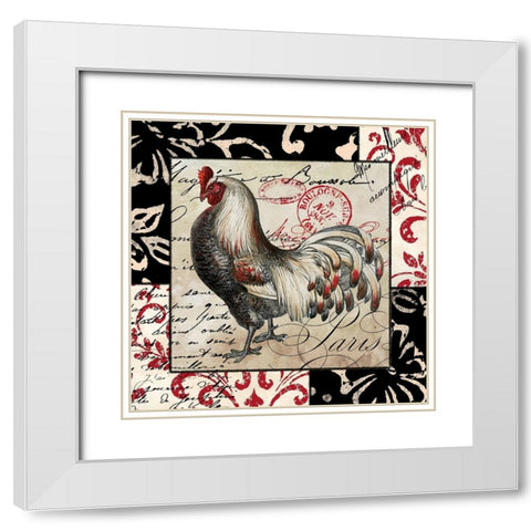 Europa White And Gray Rooster White Modern Wood Framed Art Print with Double Matting by Sasha