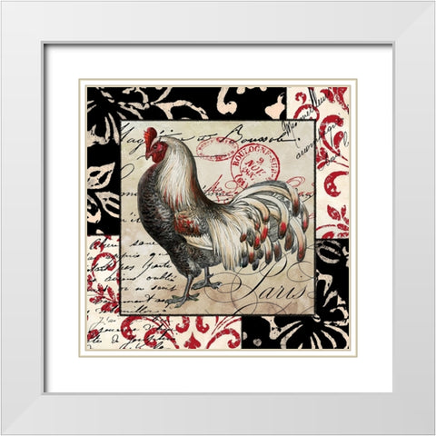 Europa White And Gray Rooster White Modern Wood Framed Art Print with Double Matting by Sasha