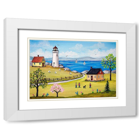 Blue Sea White Modern Wood Framed Art Print with Double Matting by Mark, Sharon