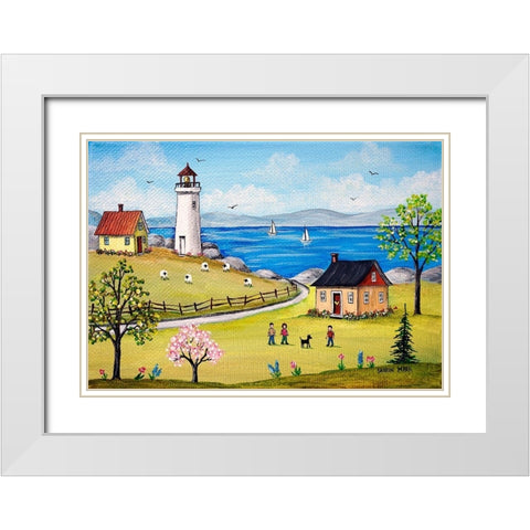 Blue Sea White Modern Wood Framed Art Print with Double Matting by Mark, Sharon